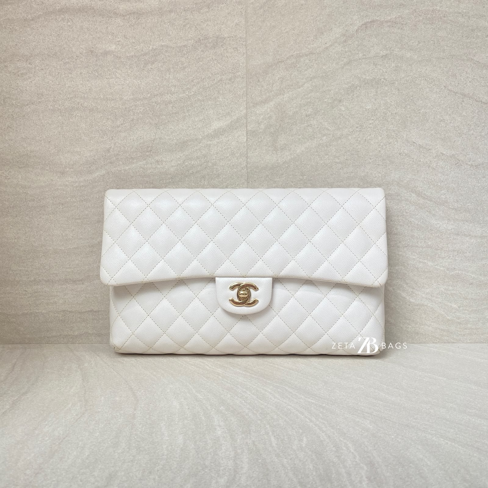 Chanel Classic Flap Clutch Caviar White GHW