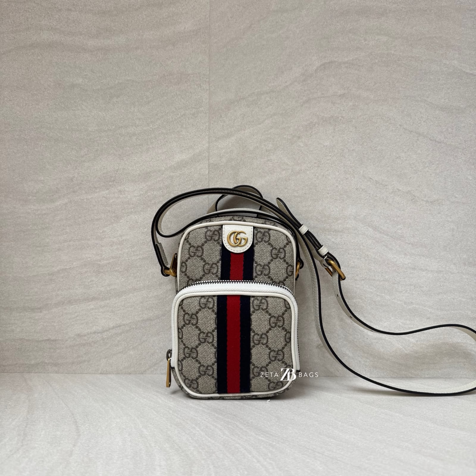 Gucci Mini Ophidia Double Zip GG Supreme Beige White GHW