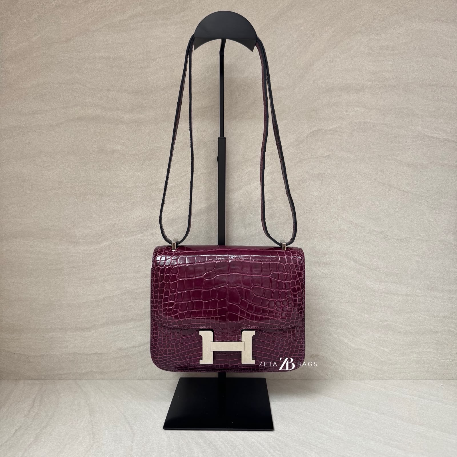 Hermes Constance 18 Croco Burgundy PHW