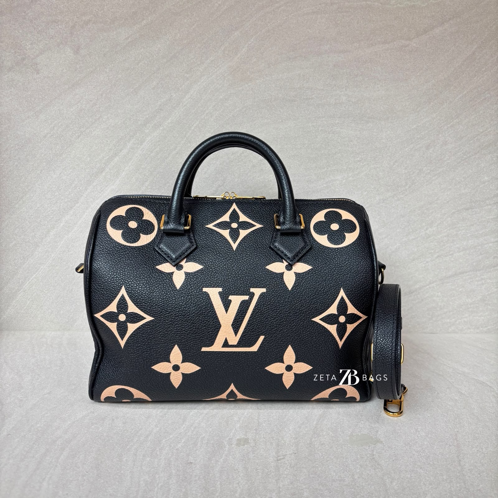 Louis Vuitton Speedy Bandou 25 Monogram Empreinte Noir Creme GHW