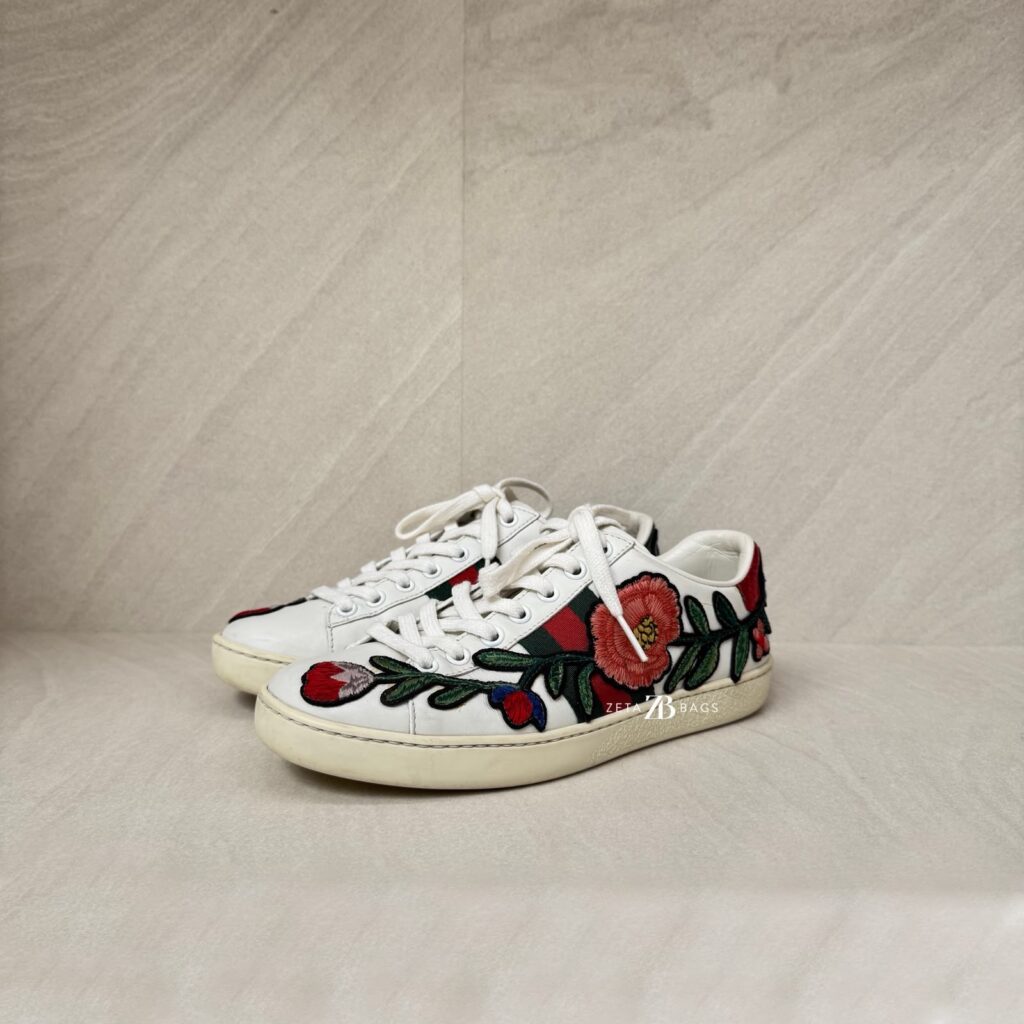 Gucci Ace Sneakers White Floral Emboidered