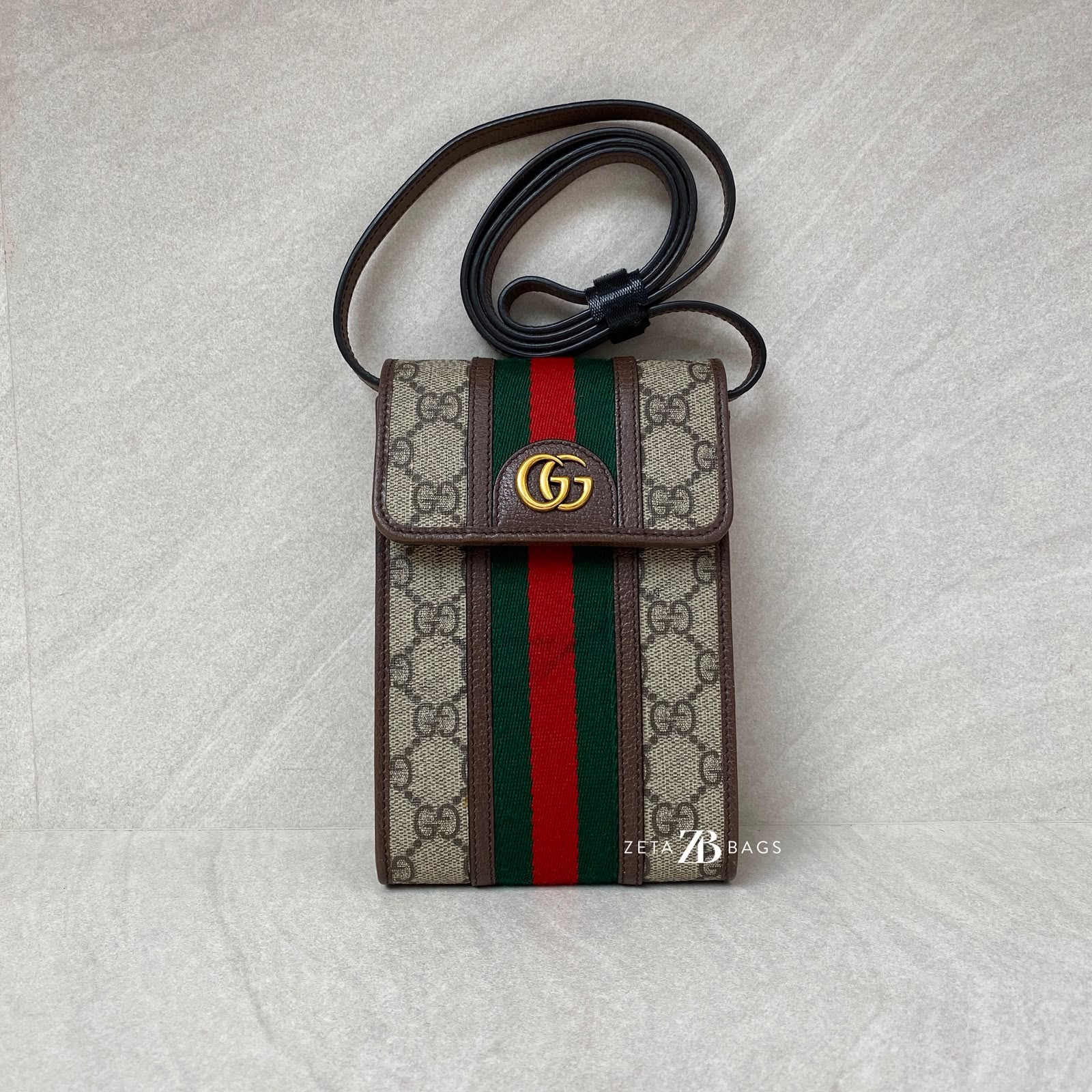 Gucci Phone Holder Ophidia GG Supreme Brown GHW