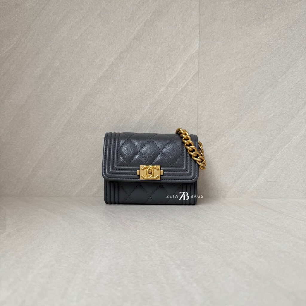Chanel Boy Wallet Chain Caviar Grey GHW