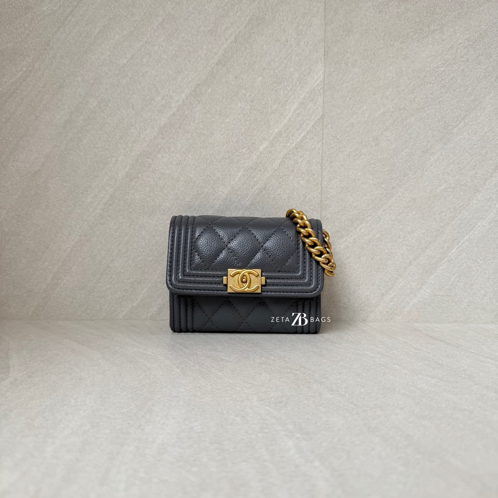 Chanel Boy Wallet Chain Caviar Grey GHW