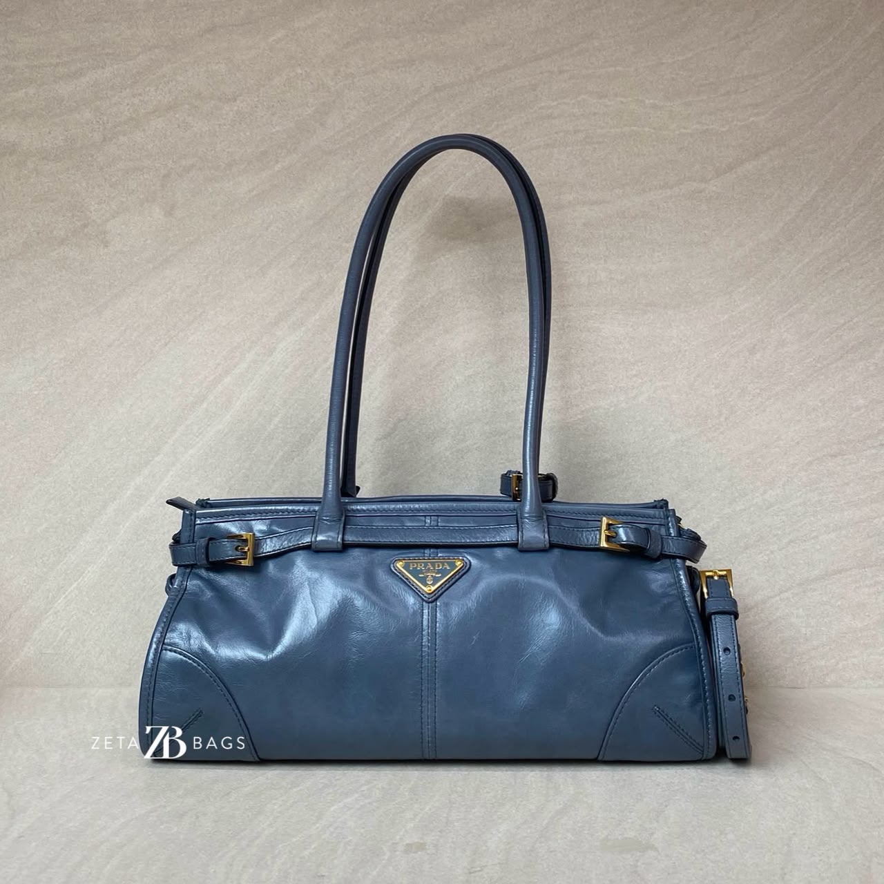 Prada Bonnie Medium In Pelle Soft Lux Avio GHW