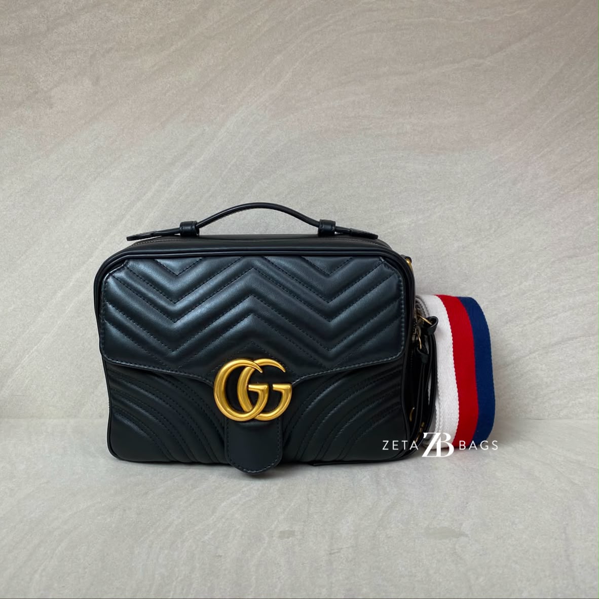 Gucci Marmont Zip Top Handle Leather Black GHW