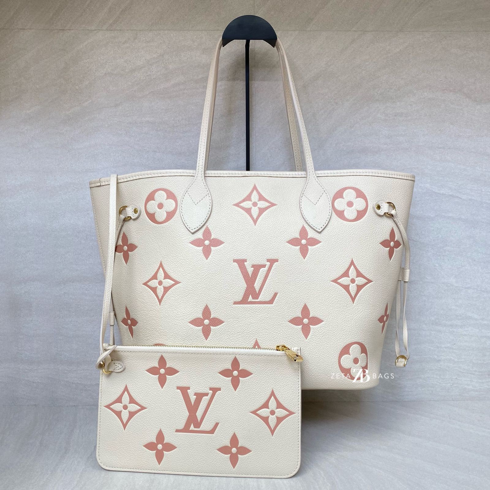 Louis Vuitton Neverfull MM Monogram Empreinte Creme Rose Trianon GHW