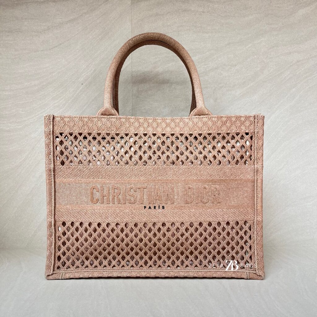 Dior Medium Book Tote Canvas Mesh Nude Pink