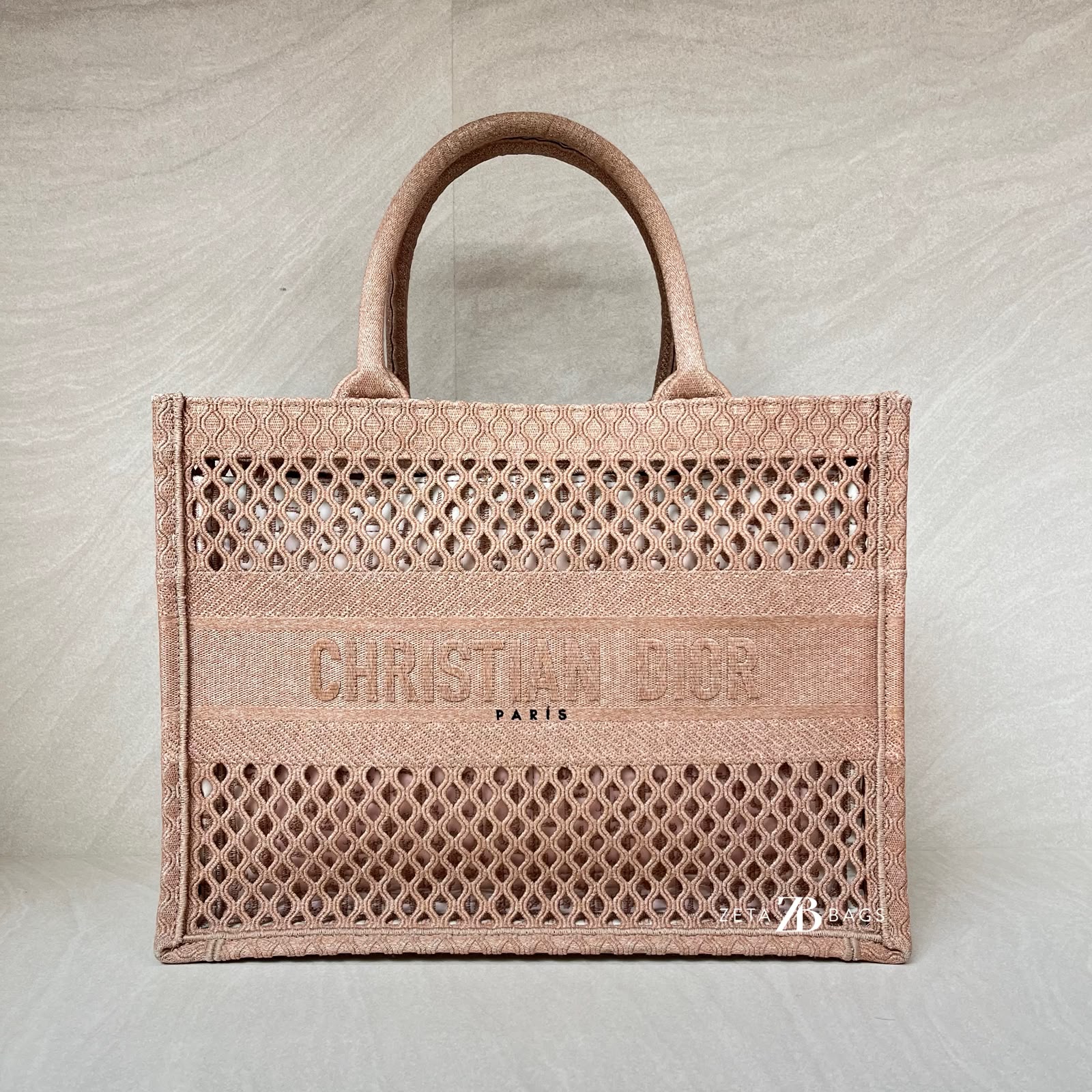 Dior Medium Book Tote Canvas Mesh Nude Pink