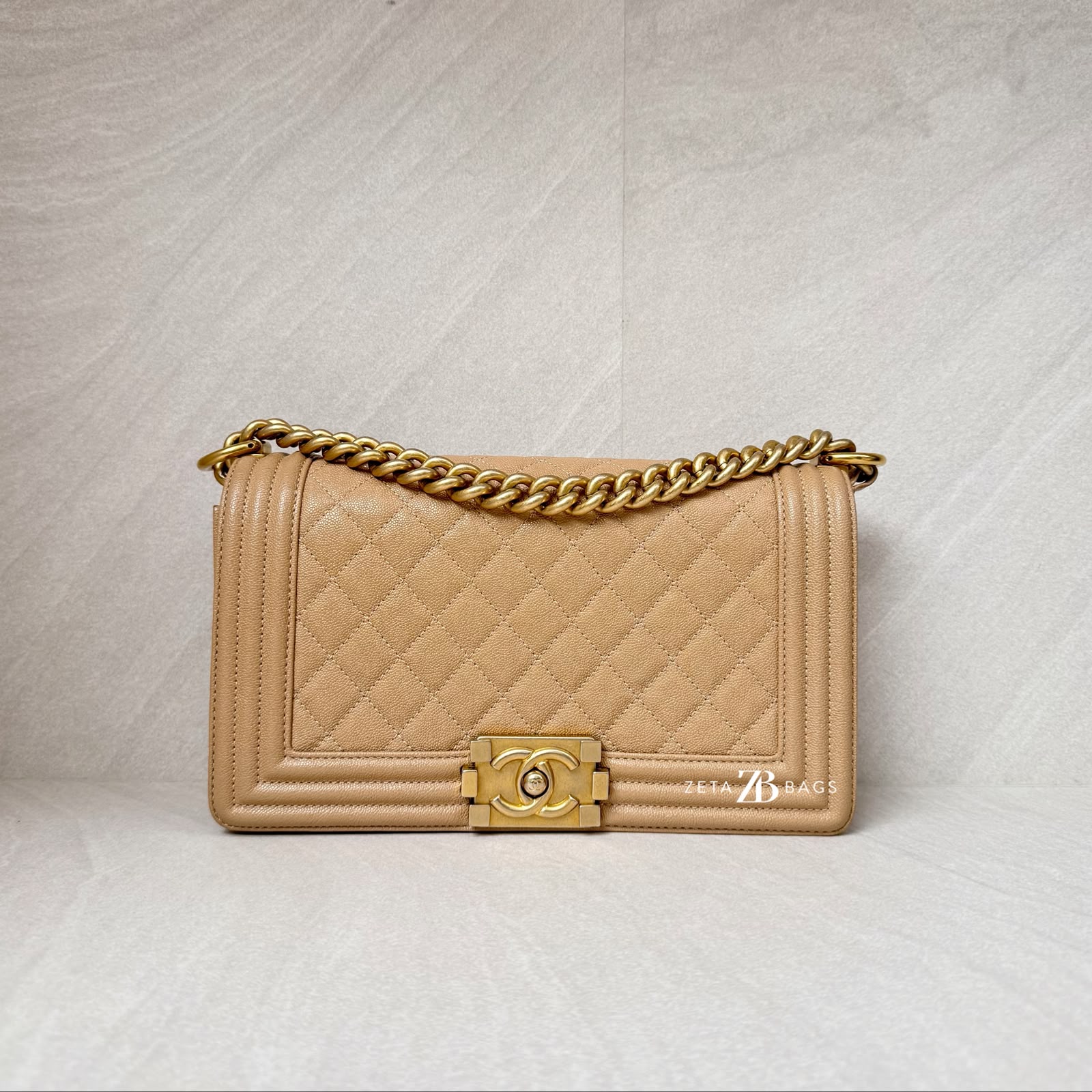 Chanel Boy 25 Caviar Dark Beige GHW