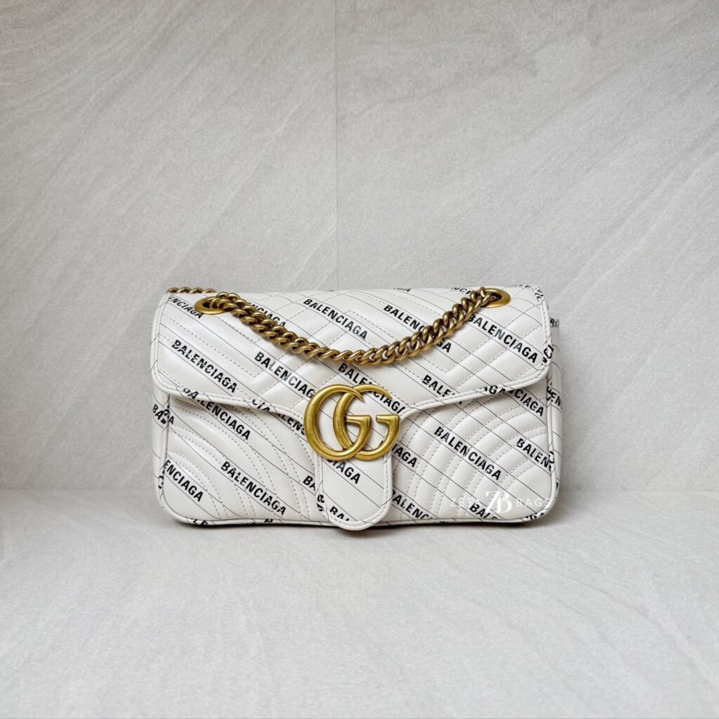 Gucci Marmont Flap Small X White Balenciaga Logo GHW