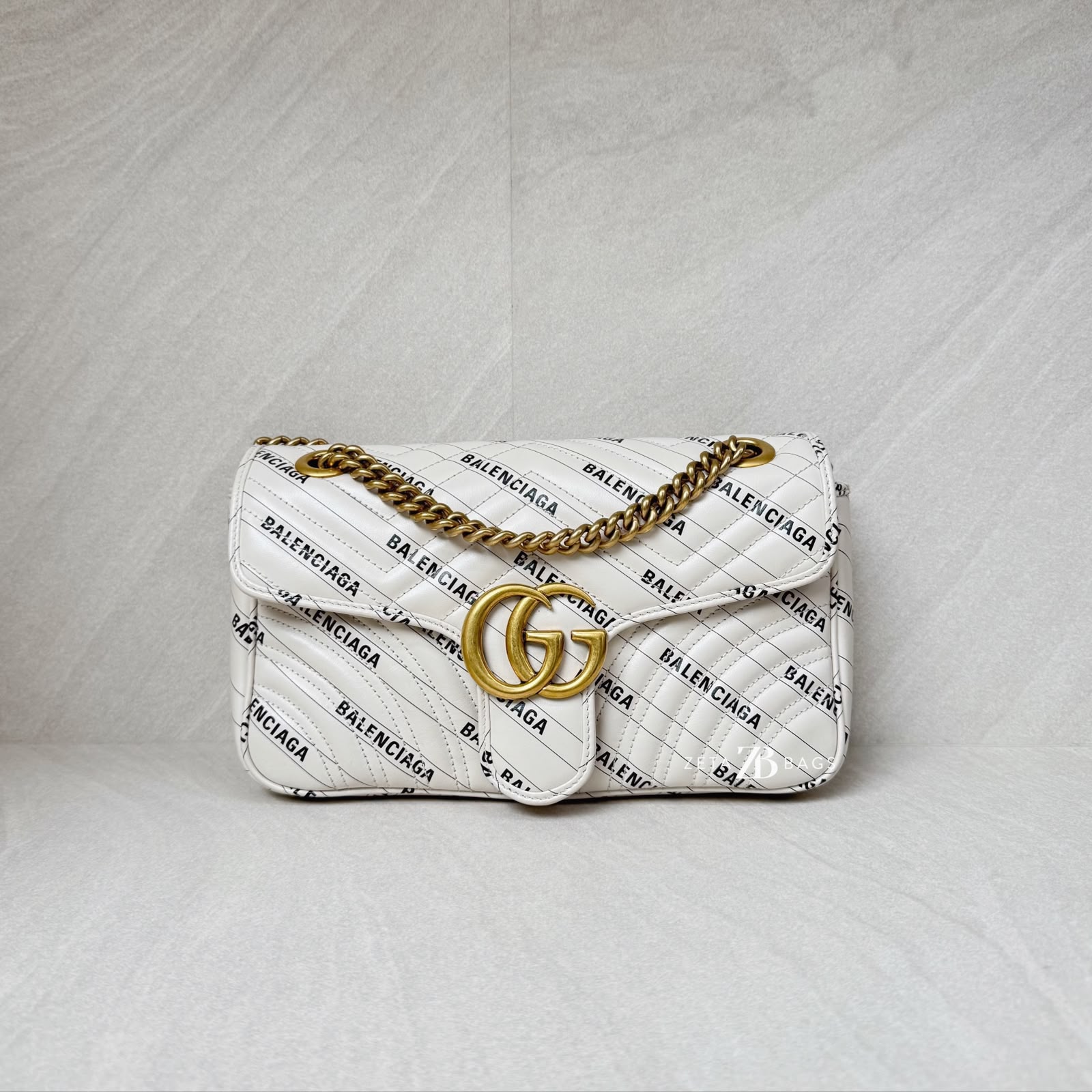 Gucci Marmont Flap Small X White Balenciaga Logo GHW