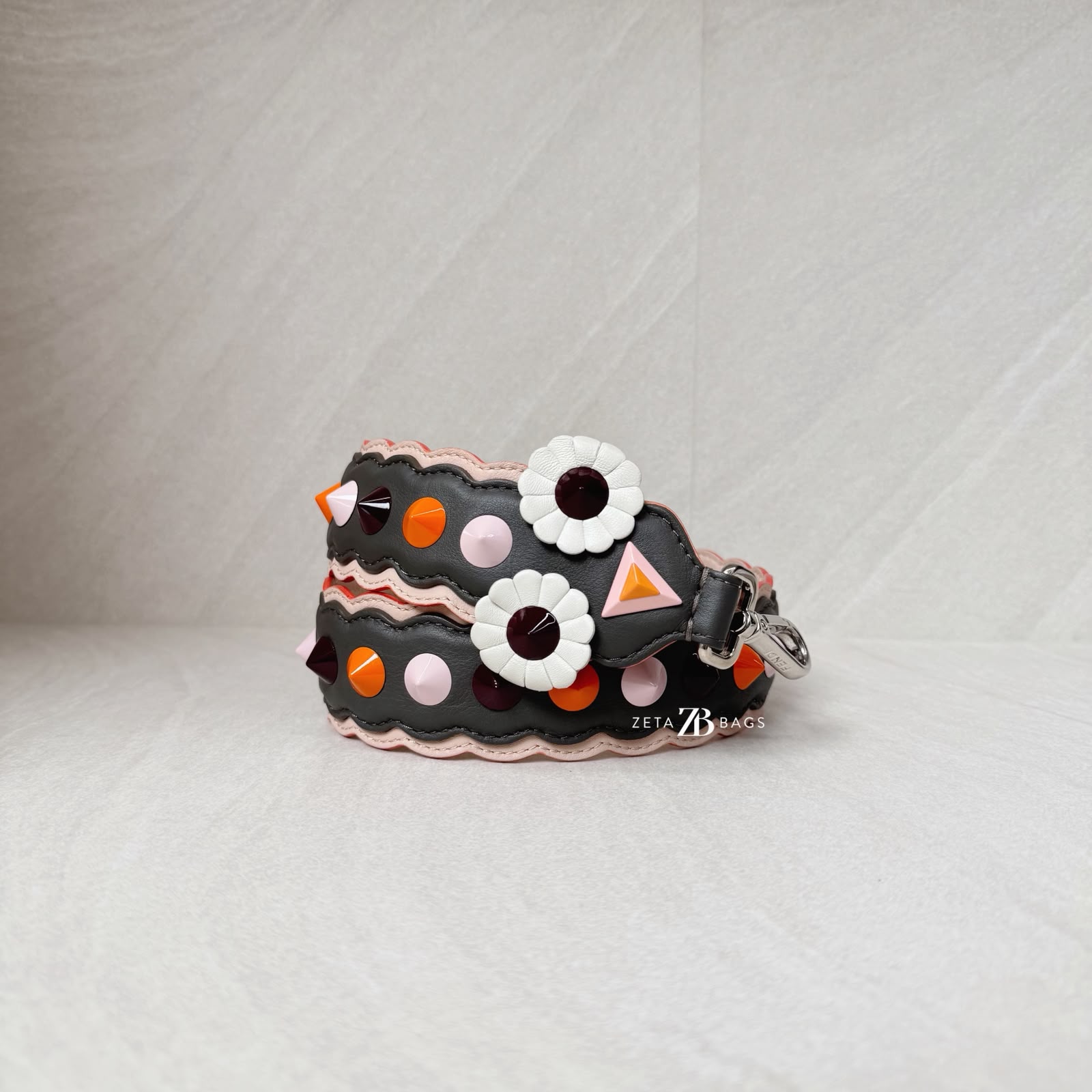 Fendi Strap Studded Flower Grey Multicolor