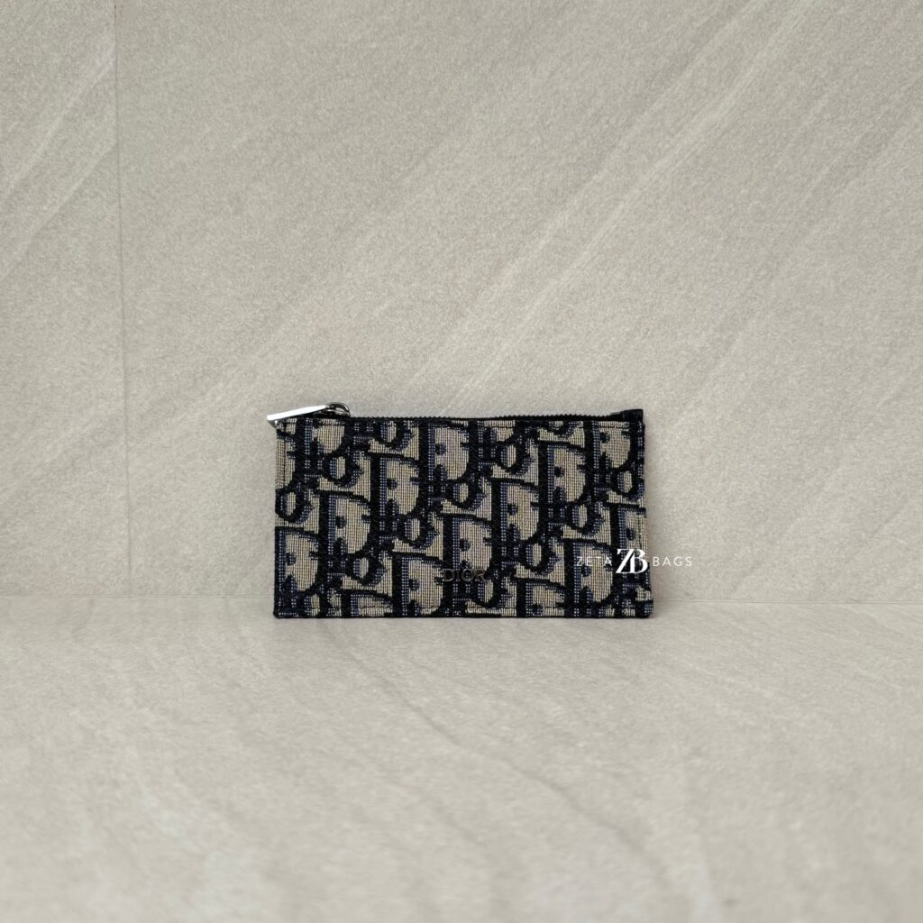 Dior Zip Card Holder Blue Oblique Canvas