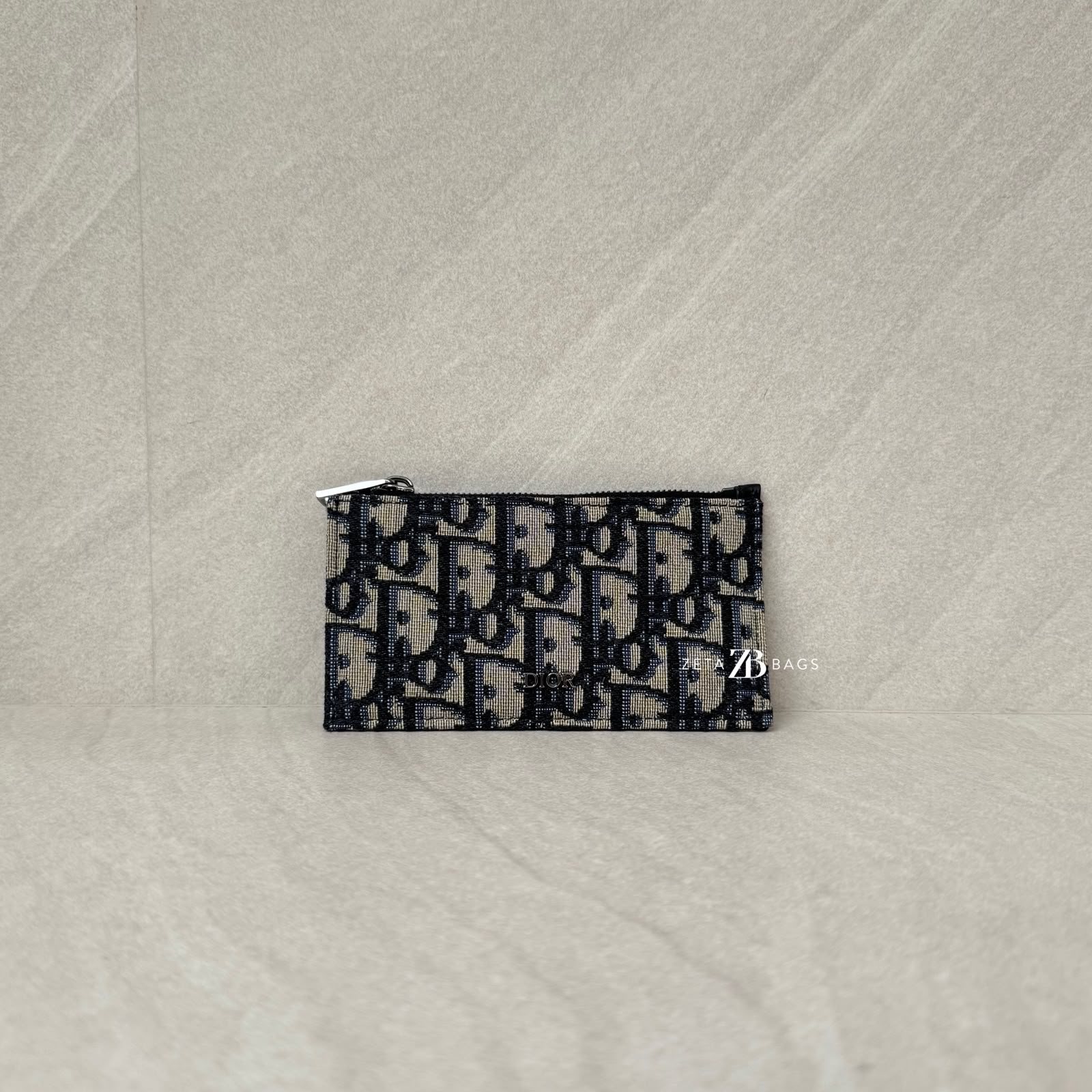 Dior Zip Card Holder Blue Oblique Canvas