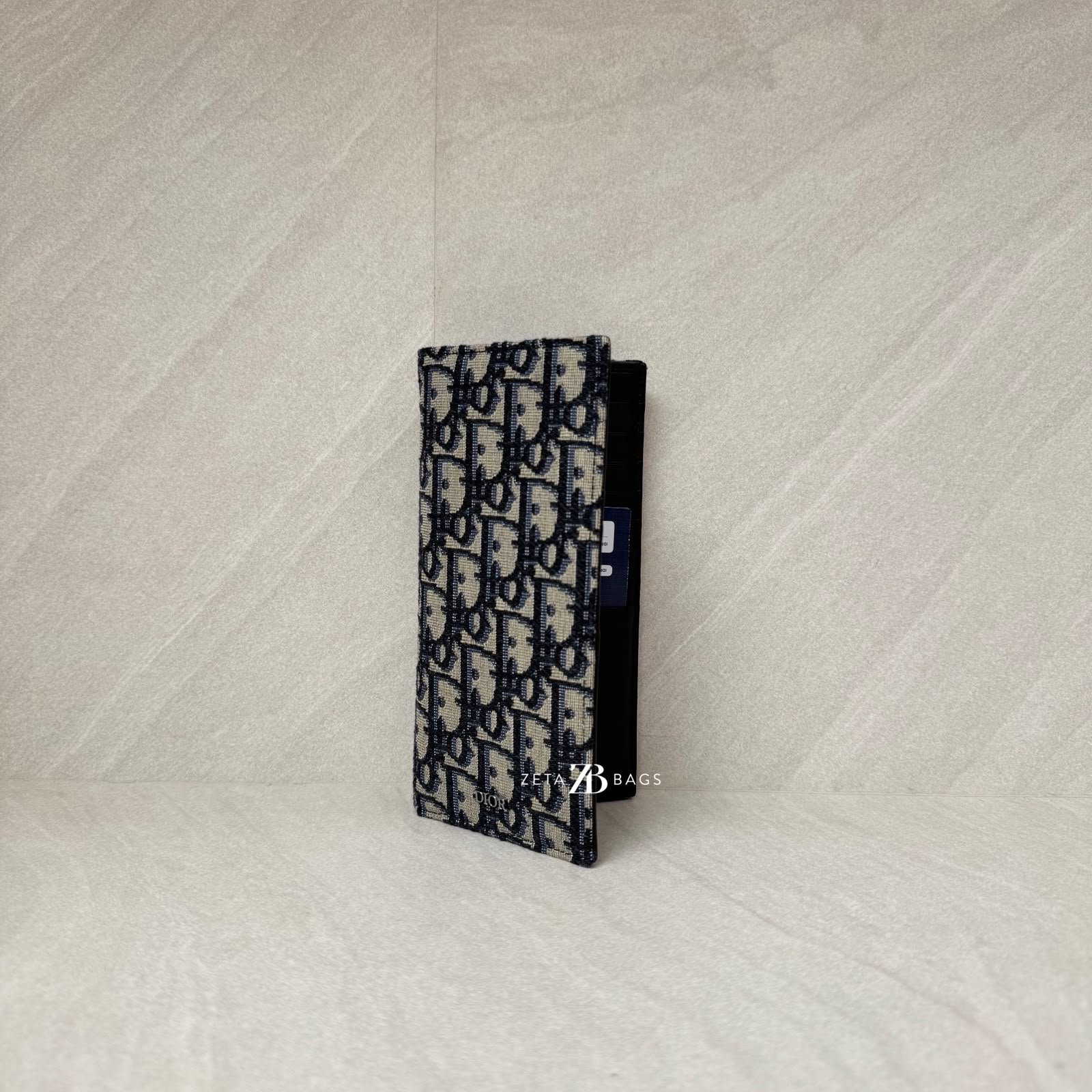Dior Fold Long Wallet Canvas Blue Oblique