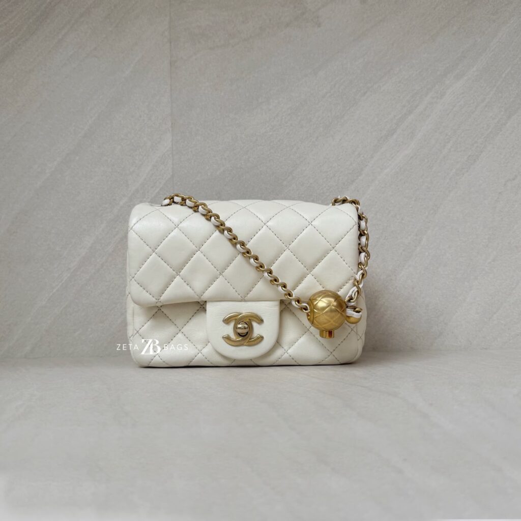 Chanel Mini Flap Bag Pearl Crush White GHW