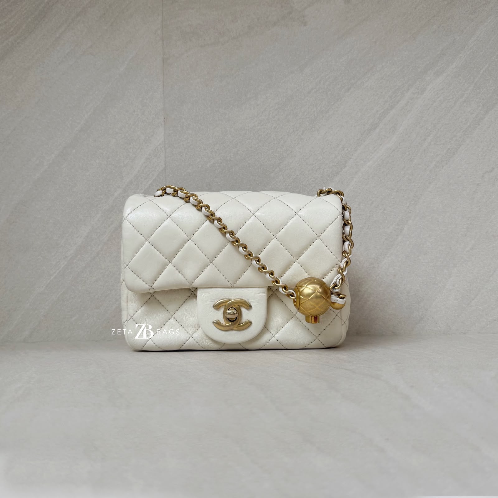 Chanel Mini Flap Bag Pearl Crush White GHW