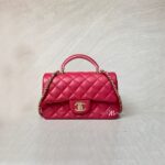 Chanel Mini Rectangle Top Handle Lambskin Bicolor Fuchsia Pink GHW