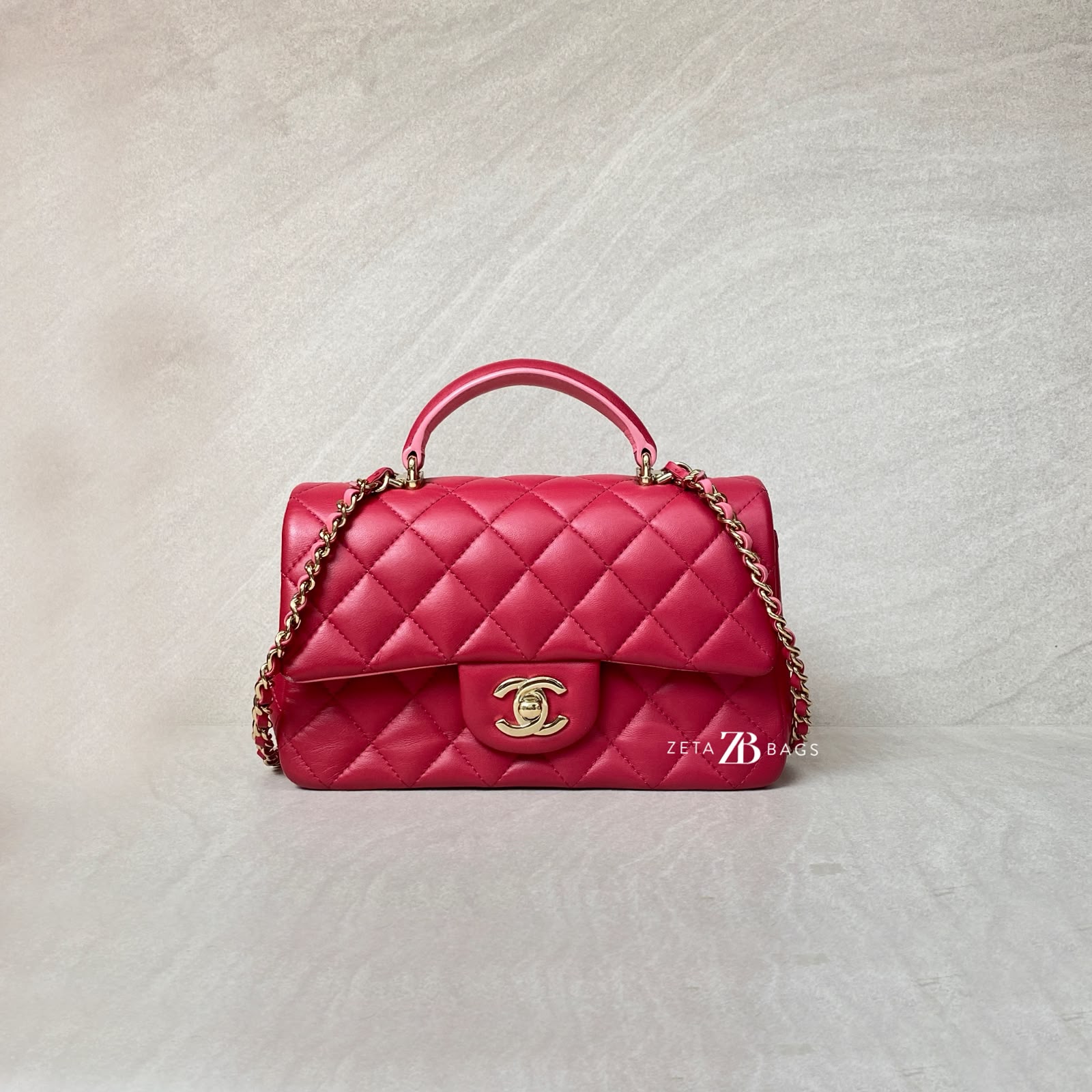 Chanel Mini Rectangle Top Handle Lambskin Bicolor Fuchsia Pink GHW