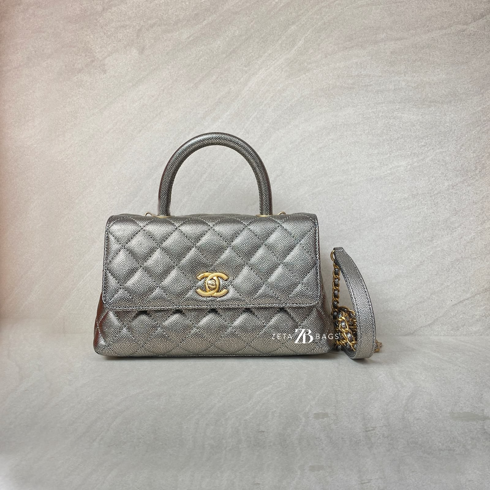 Chanel Small Coco Handle Caviar Metallic Silver GHW