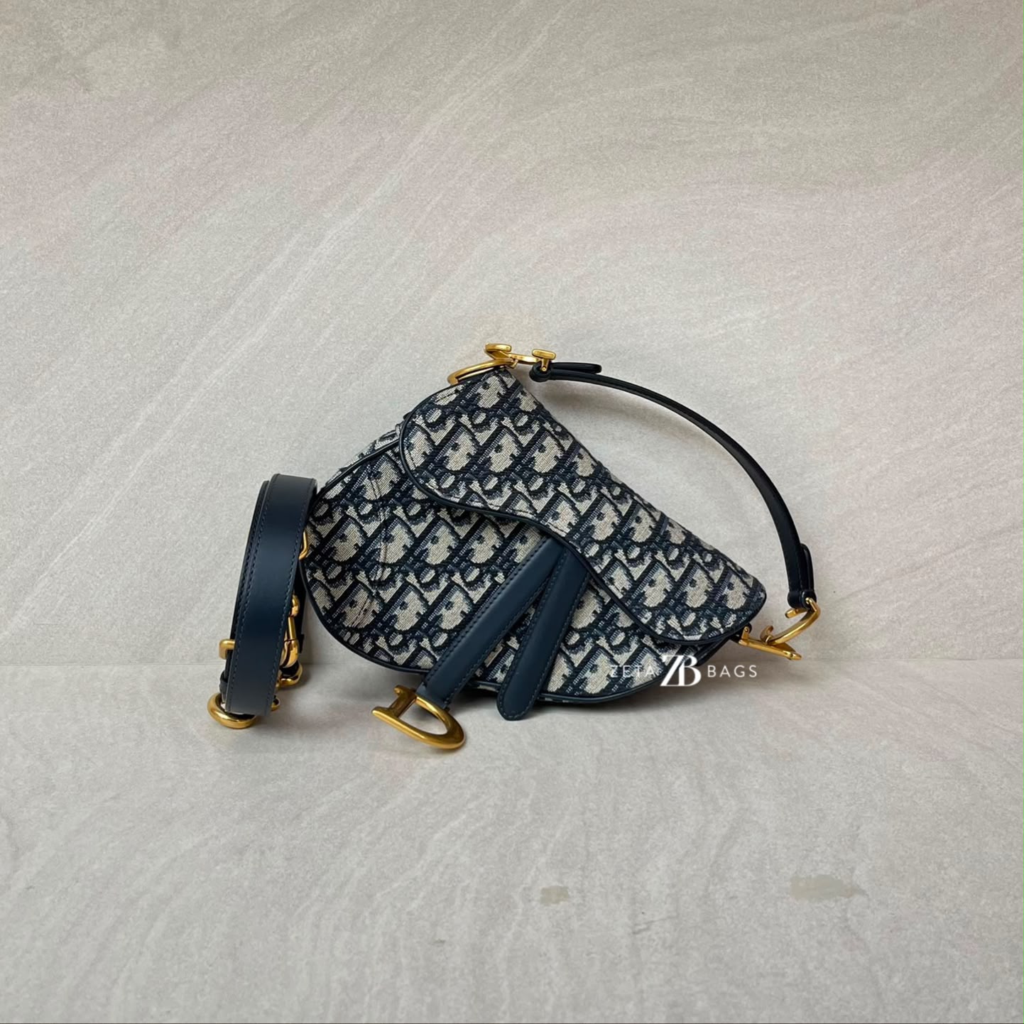 Dior Saddle Mini Oblique Canvas Blue GHW