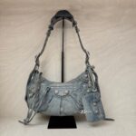 Balenciaga Small Le Cagole Blue Distressed Denim Crystal SHW