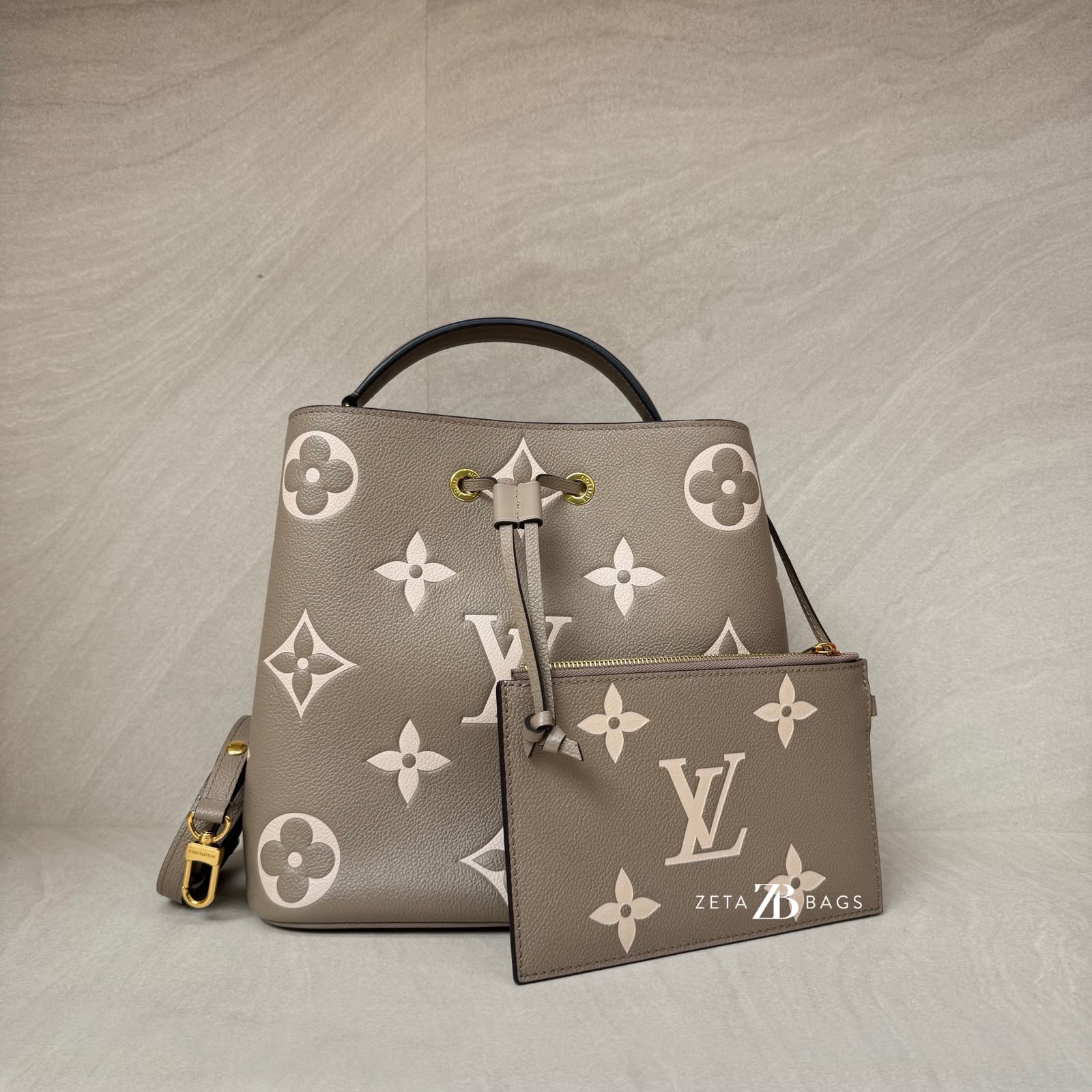 Louis Vuitton Neo Neo MM Monogram Empreinte Giant Tourterelle Creme GHW