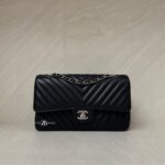 Chanel Medium Classic D Flap Chevron Caviar Black SHW