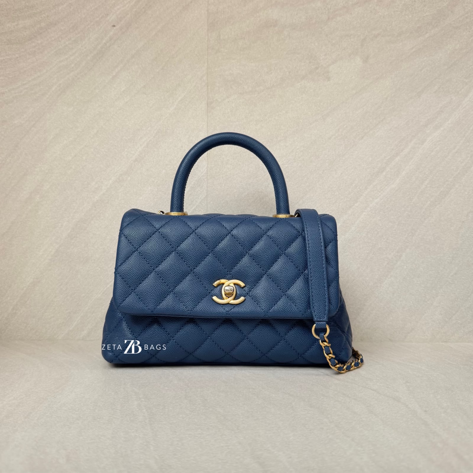 Chanel Small Coco Handle Caviar Blue GHW
