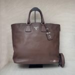 Prada Shopping Tote Side Zip Vitello Phenix Dark Brown /Bruciato SHW