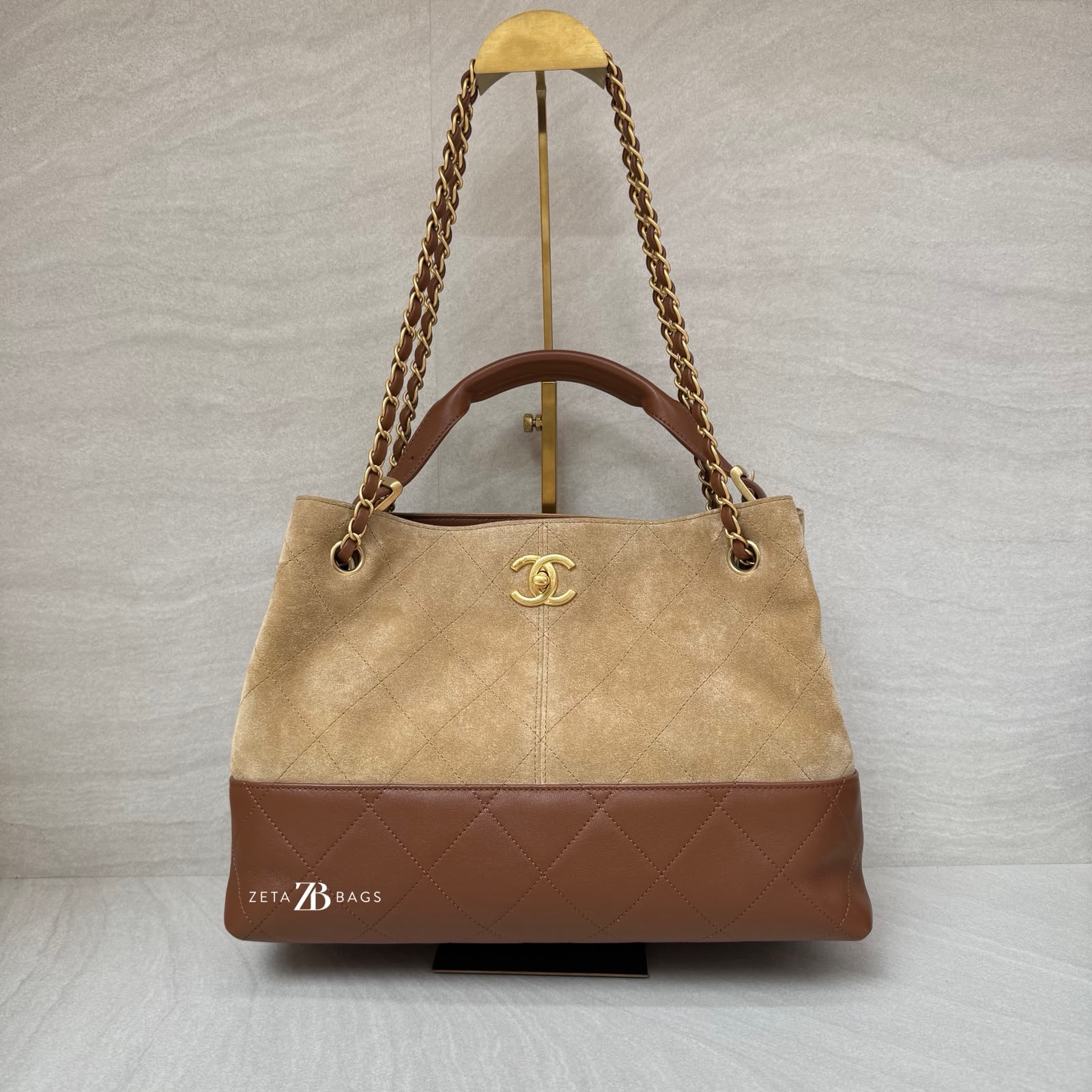 Chanel Small Coco Base Hobo Suede Lambskin Beige/Camel GHW