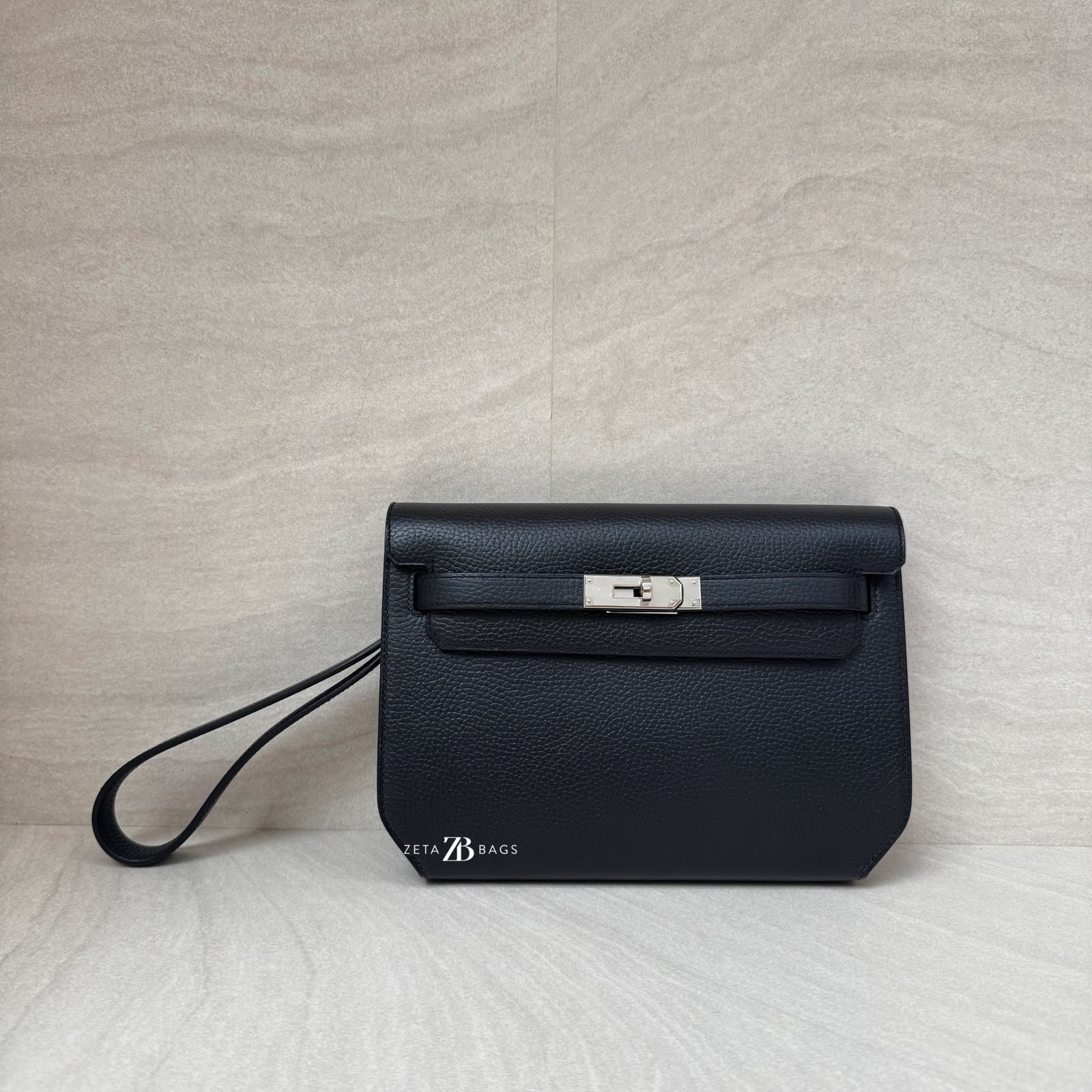 Hermes Kelly Depeches 25 Pouch Togo Noir PHW