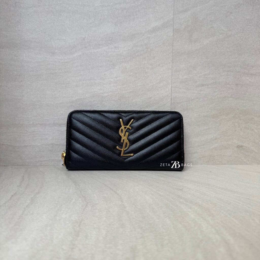 Saint Laurent Cassandre Zip Long Black Grain GHW