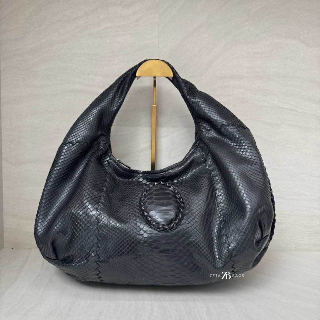 Bottega Veneta Belly Croquet Hobo Bag Phyton Black