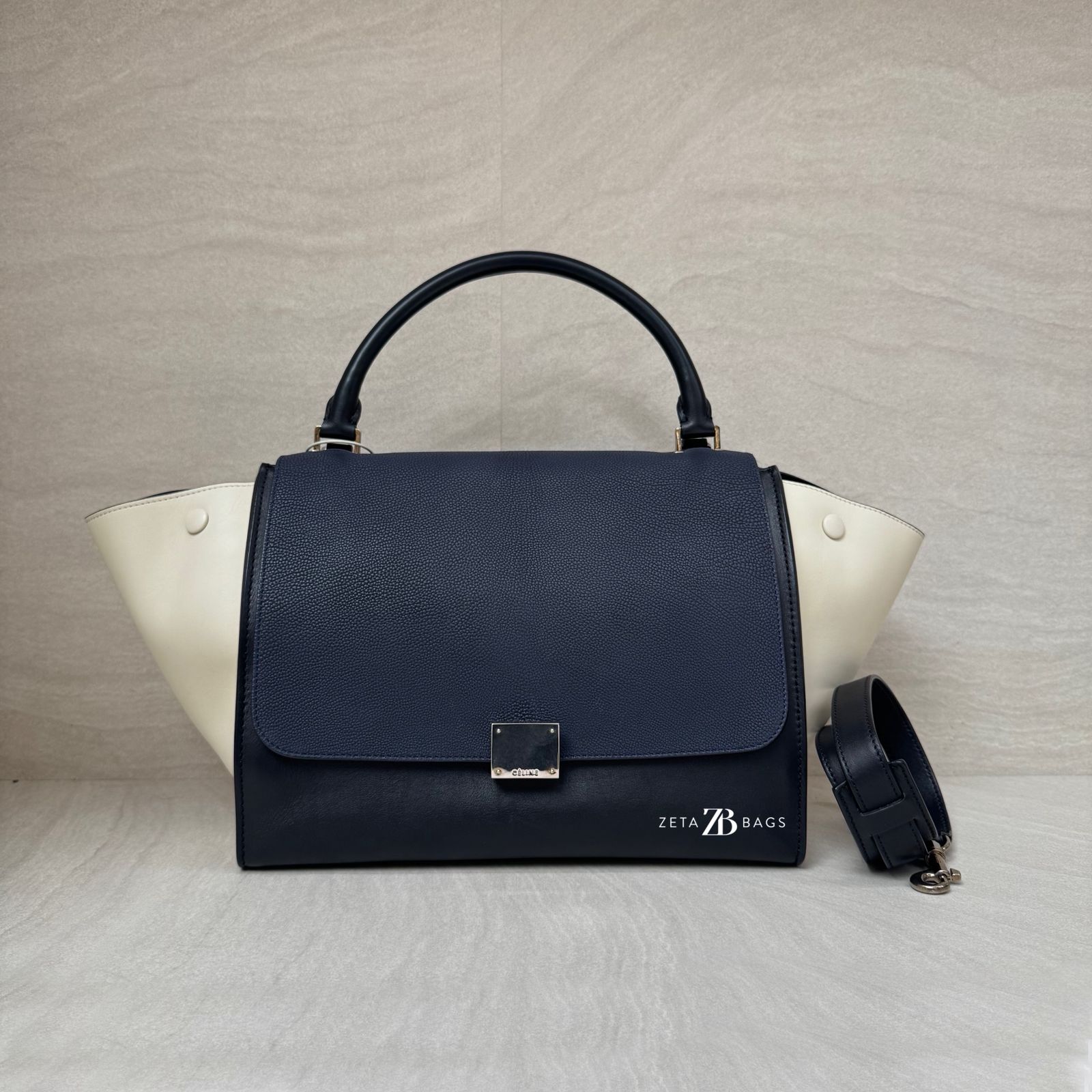 Celine Trapeze Black Navy White SHW