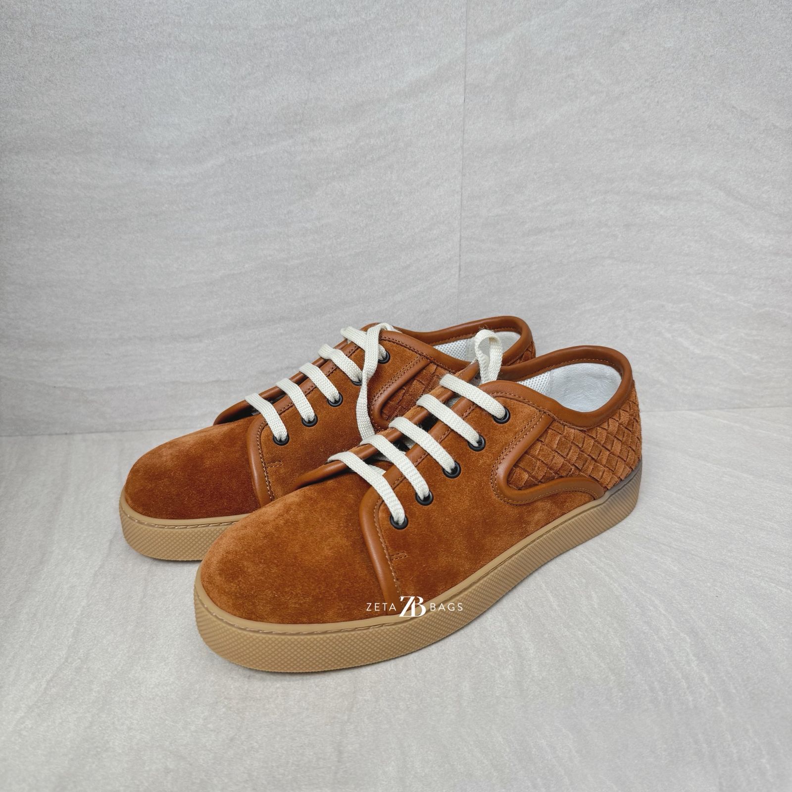 Bottega Veneta Woven Sneakers Intercciato Suede Brown