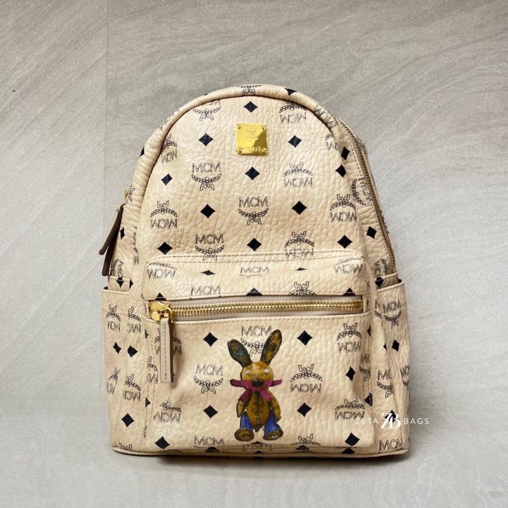 MCM Rabbit Backpack Visetos Beige GHW