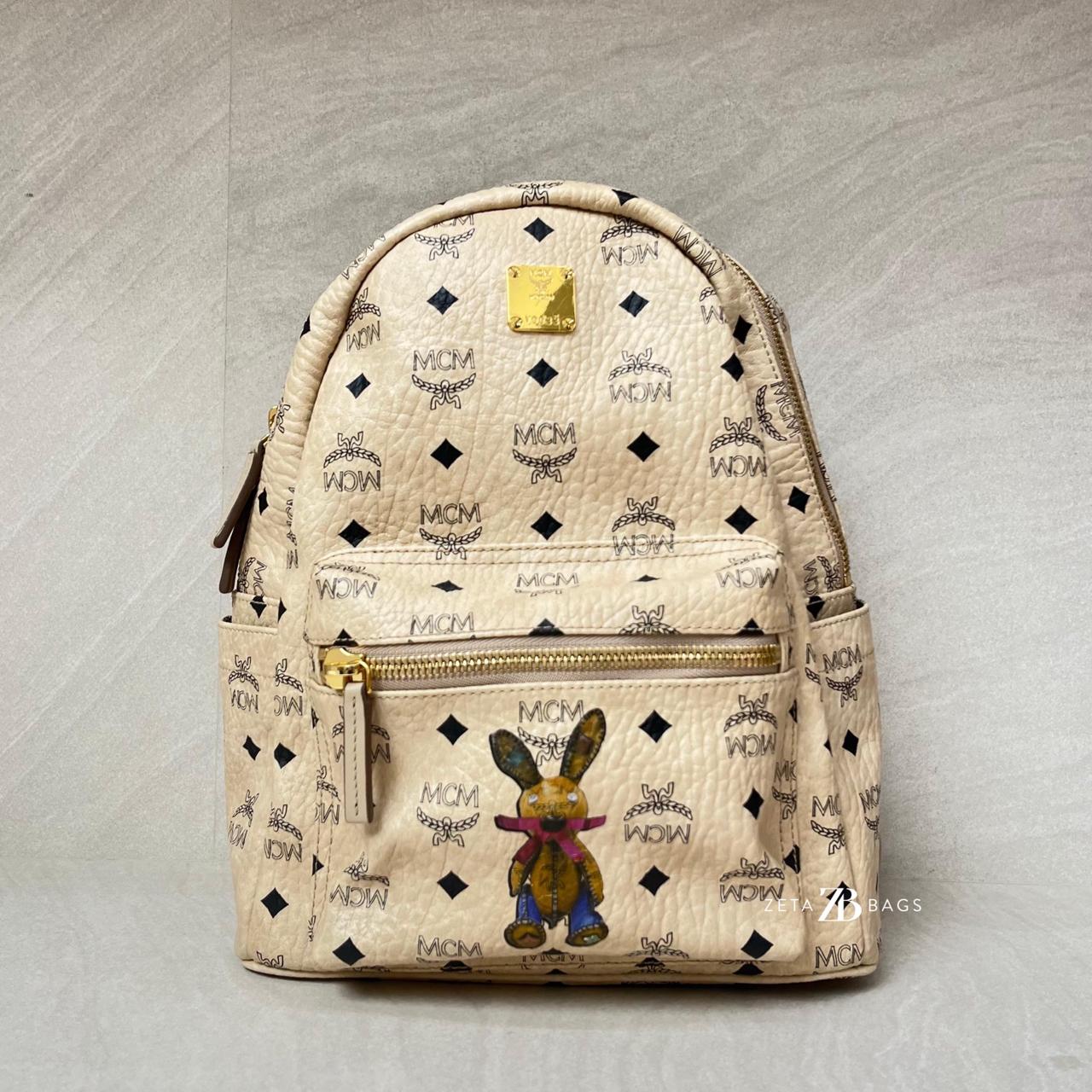 MCM Rabbit Backpack Visetos Beige GHW