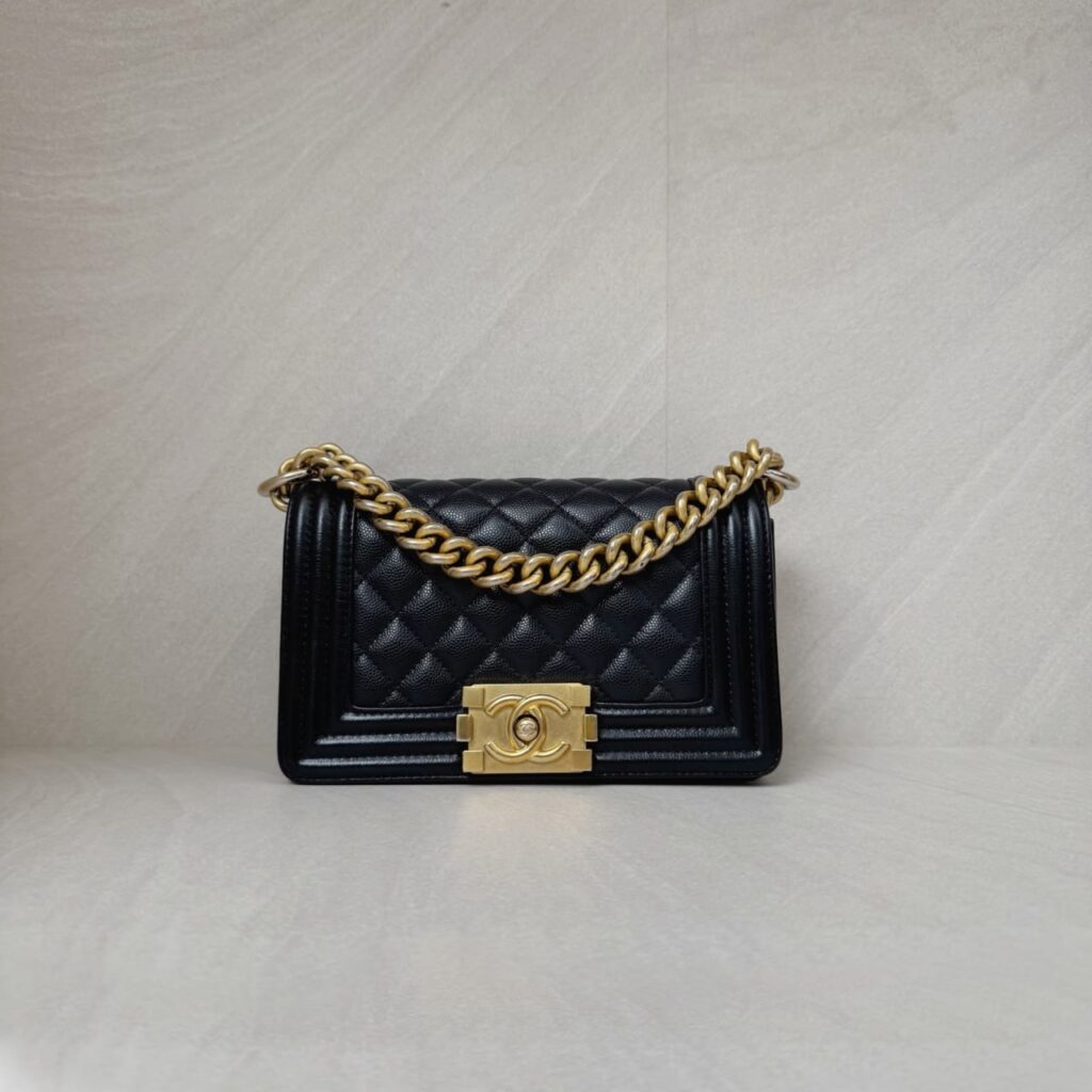 Chanel Boy 20 Caviar Black Gold Hardware