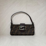 Fendi Pochette Flap Tobacco Zucca Canvas Brown Silver Hardware