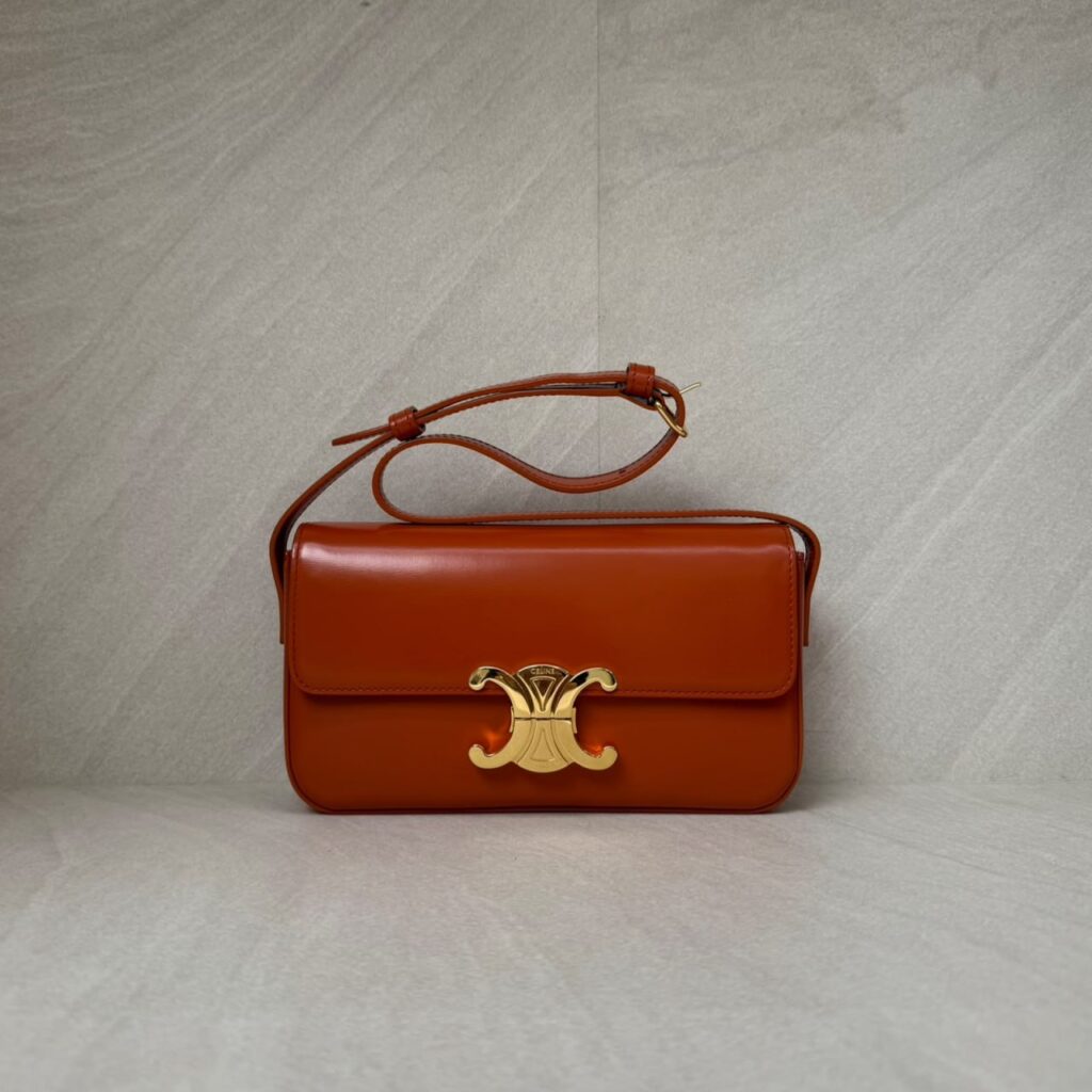 Celine Triomphe East West Shiny Calfskin Cornelin Gold Hardware