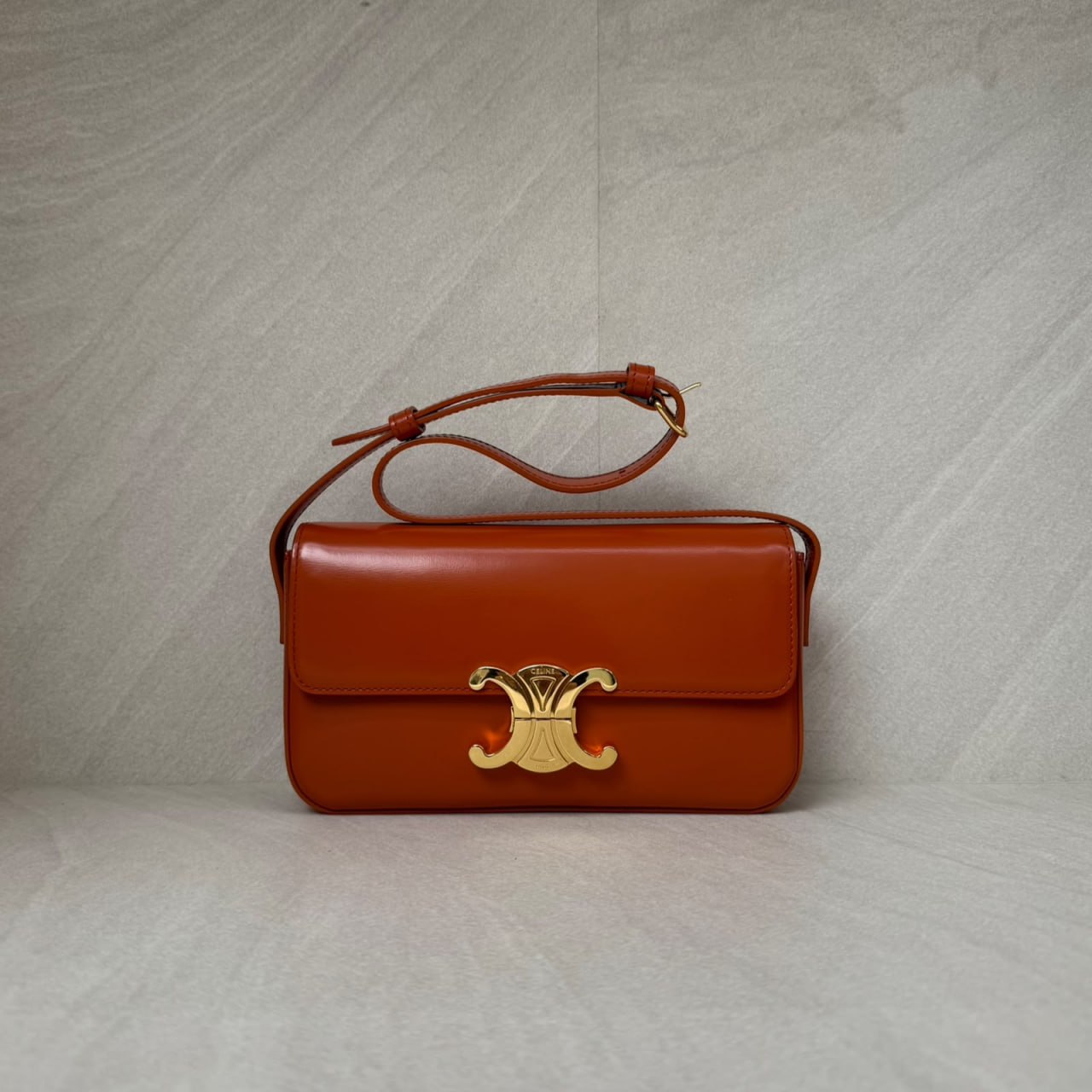 Celine Triomphe East West Shiny Calfskin Cornelin Gold Hardware