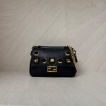 Fendi Double Baguette Studded Micro Black Gold Hardware
