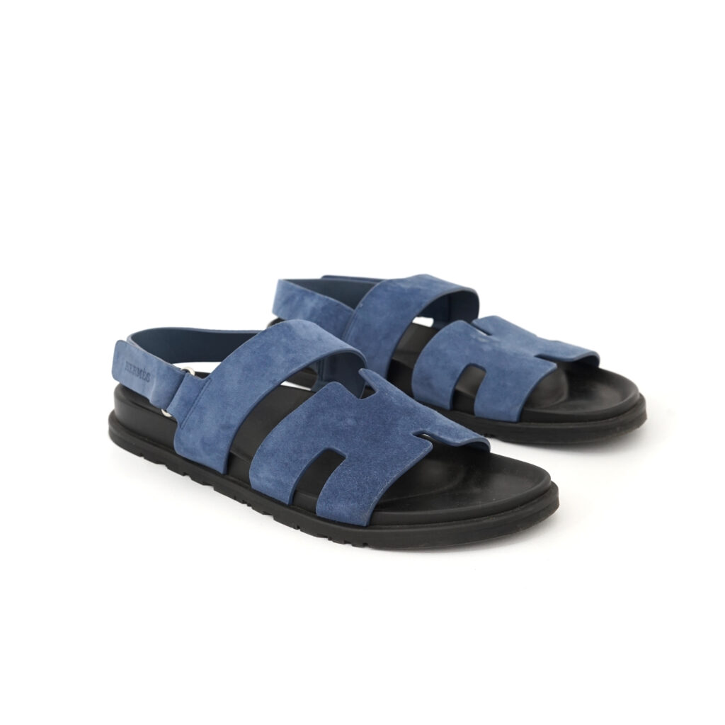 Hermes Genius Homme Sandal Suede Bleu Turquin