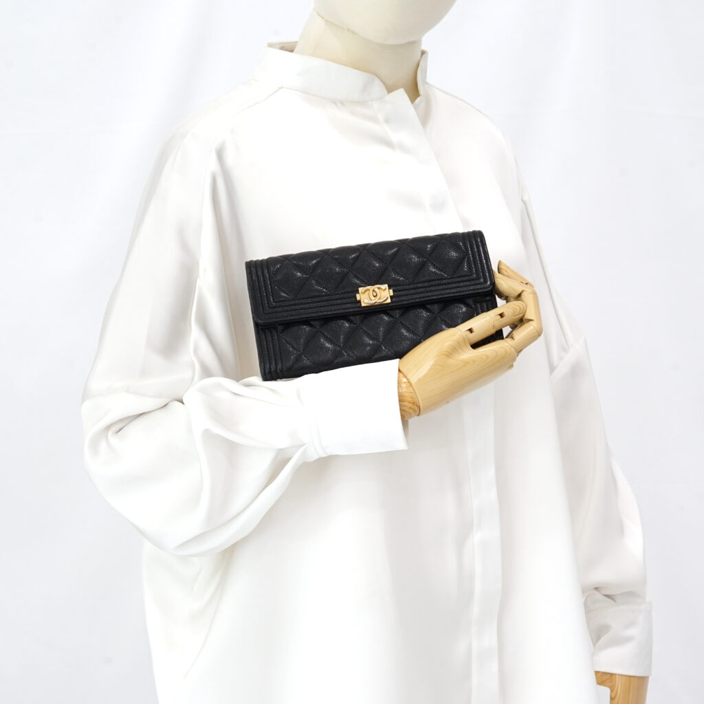 Chanel Boy Long Wallet Black Caviar GHW