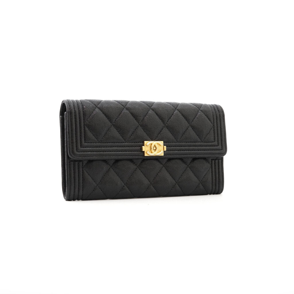 Chanel Boy Long Wallet Black Caviar GHW