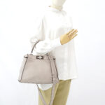 Fendi Peekaboo Medium Nappa Shiny Satchel Grigio Polvere