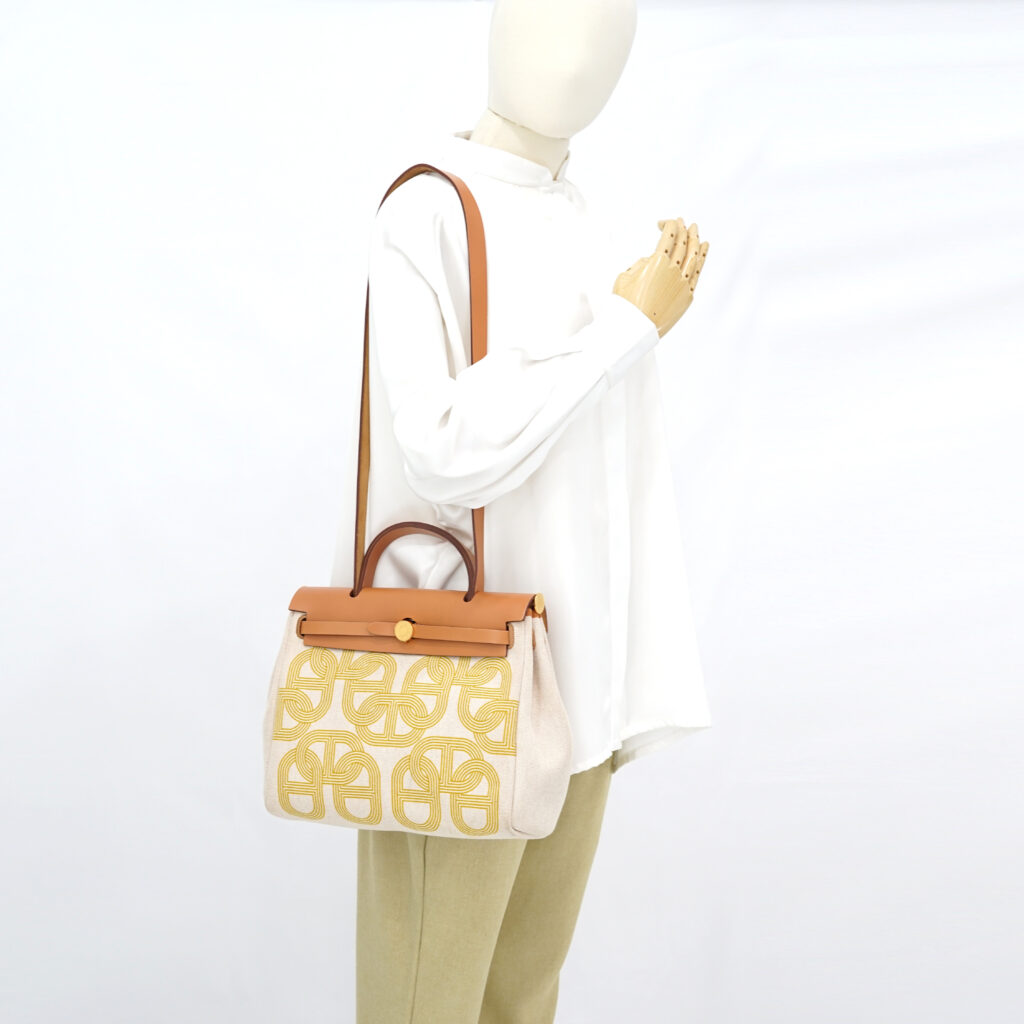 Hermes Herbag 31 Circuit 24 Canvas Ecru Jaune GHW