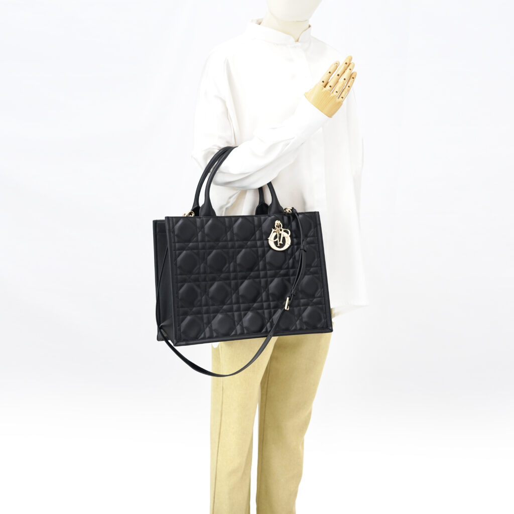 Dior Medium Book Tote Macrocannage Calfskin Black GHW